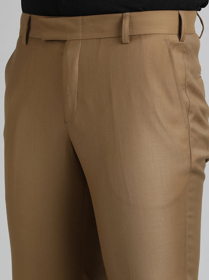 Khaki Solid Slim Fit Formal Trouser | Metal