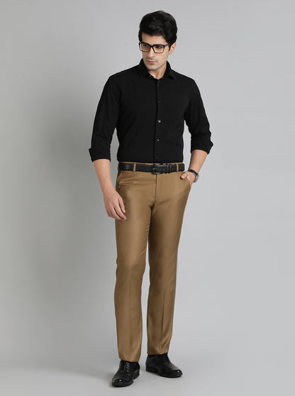 Khaki Solid Slim Fit Formal Trouser | Metal
