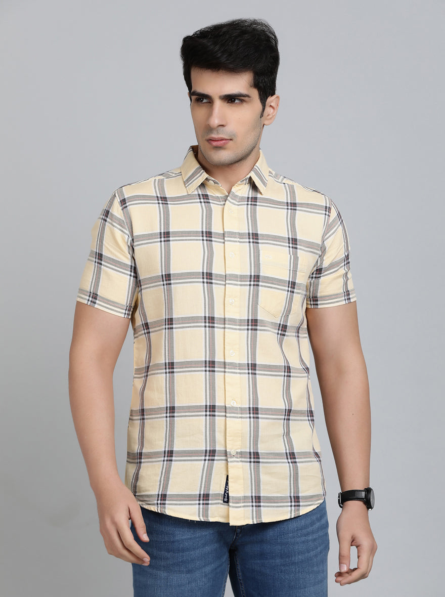 Yellow Checked Slim Fit Casual Shirt | JadeBlue