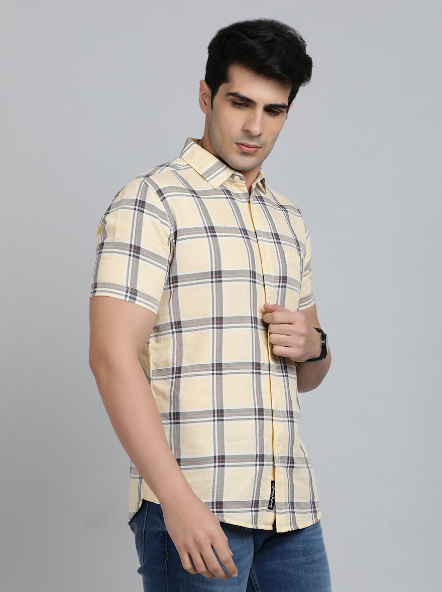 Yellow Checked Slim Fit Casual Shirt | JadeBlue