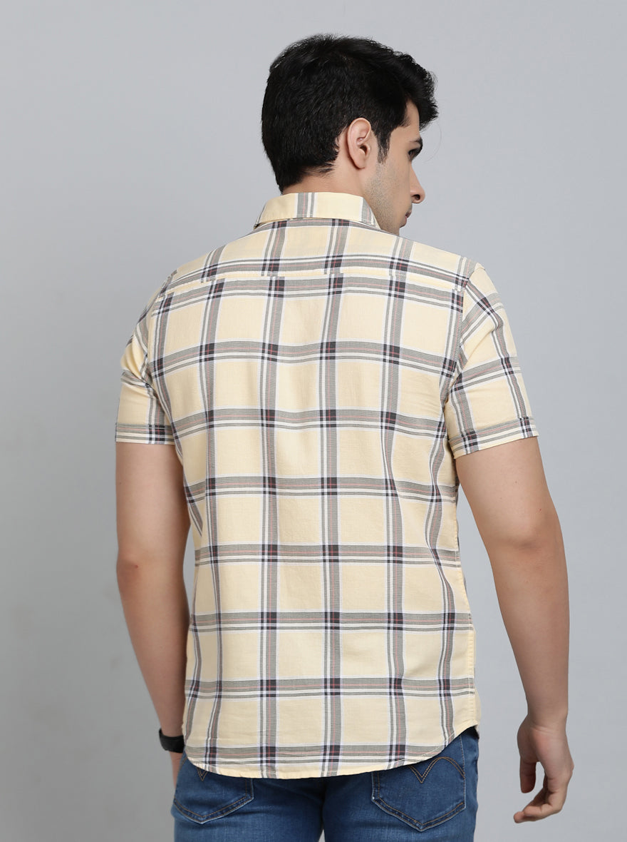 Yellow Checked Slim Fit Casual Shirt | JadeBlue