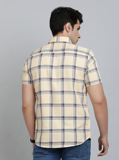 Yellow Checked Slim Fit Casual Shirt | JadeBlue