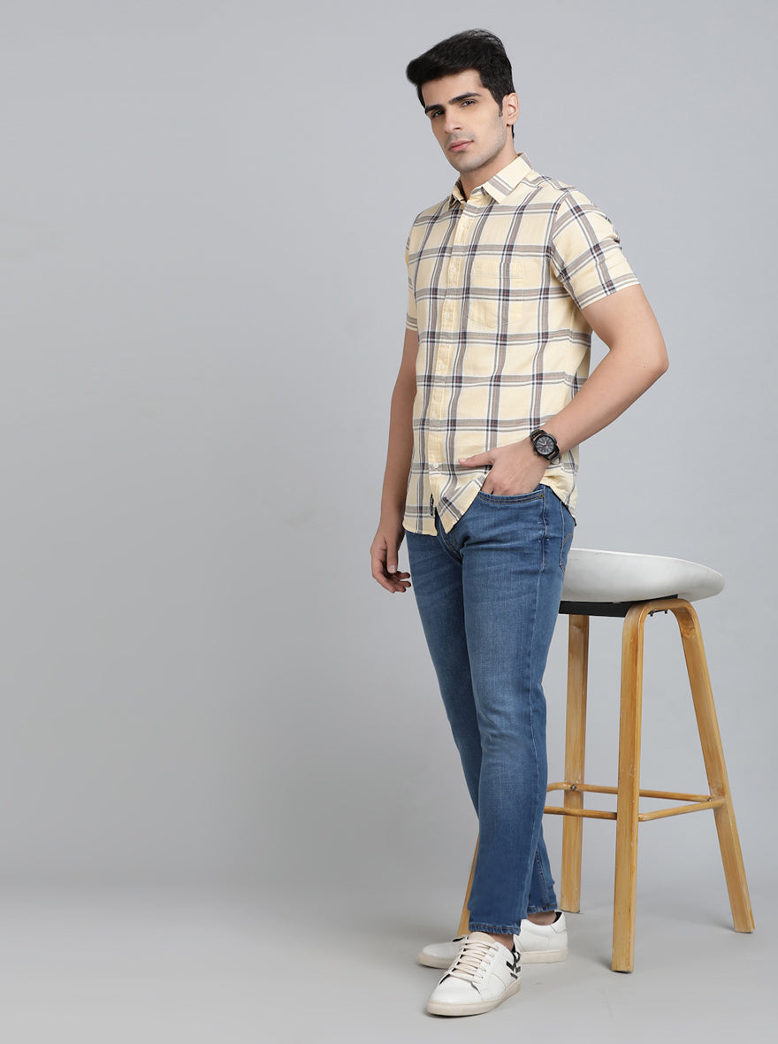 Yellow Checked Slim Fit Casual Shirt | JadeBlue