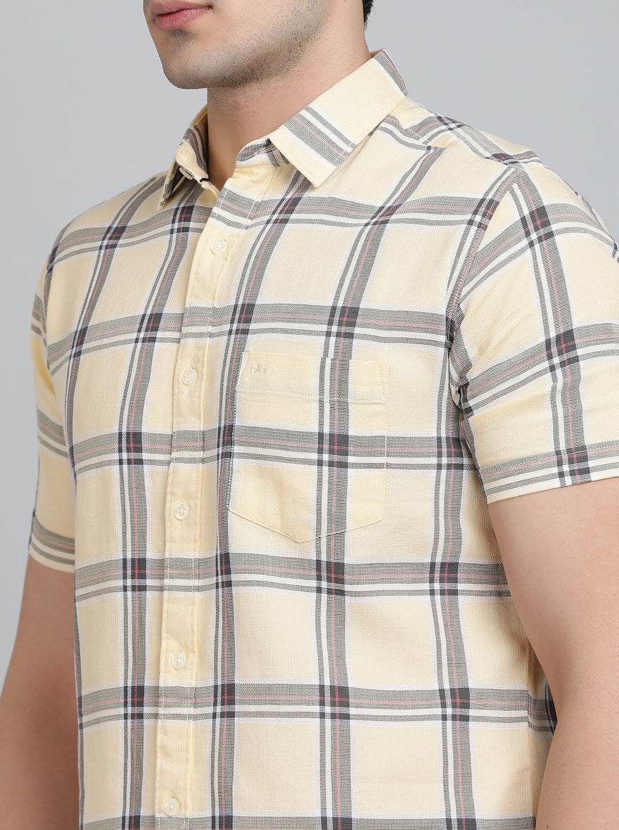 Yellow Checked Slim Fit Casual Shirt | JadeBlue