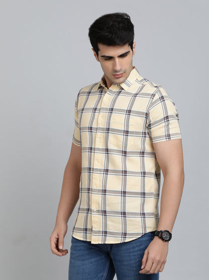 Yellow Checked Slim Fit Casual Shirt | JadeBlue