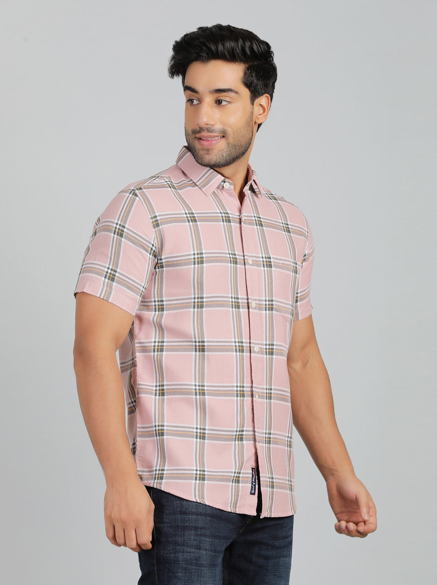 Dusky Pink Checked Slim Fit Casual Shirt | JadeBlue