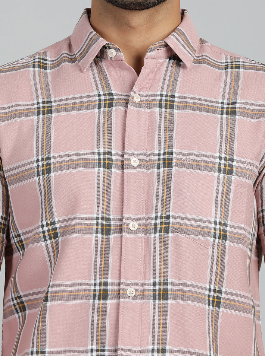 Dusky Pink Checked Slim Fit Casual Shirt | JadeBlue