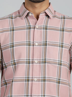 Dusky Pink Checked Slim Fit Casual Shirt | JadeBlue