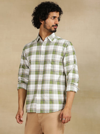 Green Checked Slim Fit Casual Shirt | Greenfibre