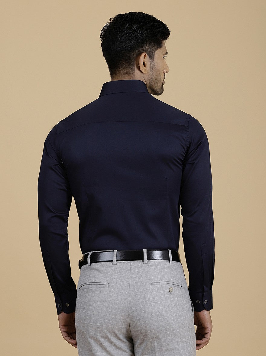Navy Blue Solid Slim Fit Party Wear Shirt | Wyre