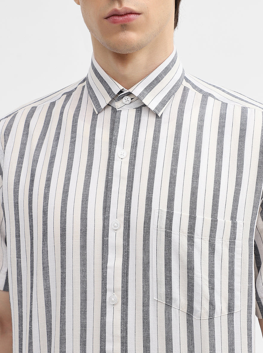 Grey Striped Tailored Fit Semi Casual Shirt | JadeBlue
