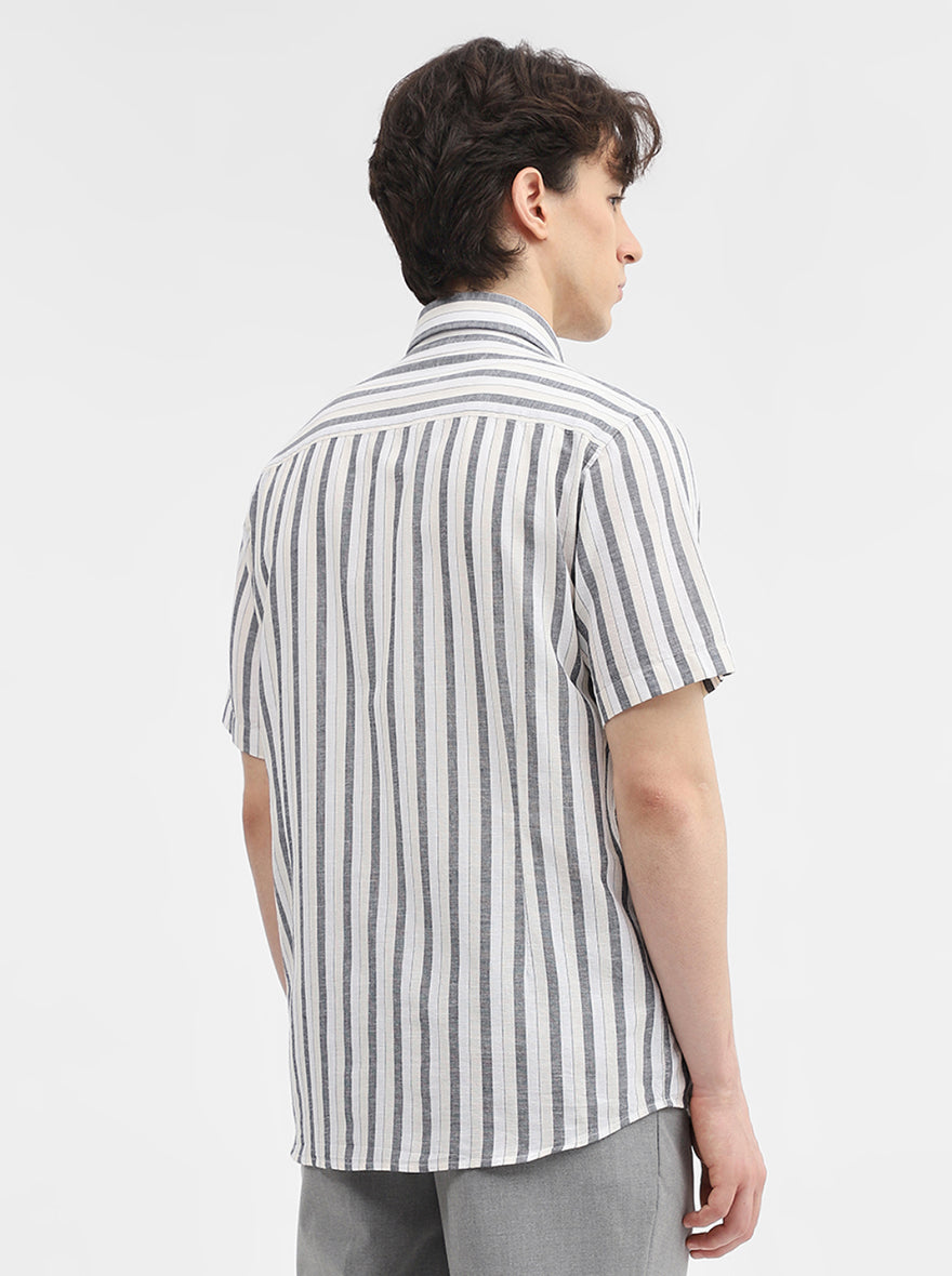 Grey Striped Tailored Fit Semi Casual Shirt | JadeBlue