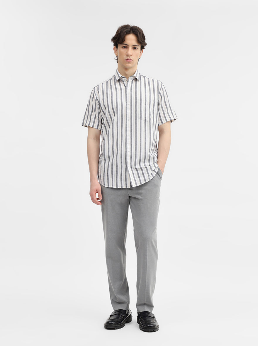 Grey Striped Tailored Fit Semi Casual Shirt | JadeBlue