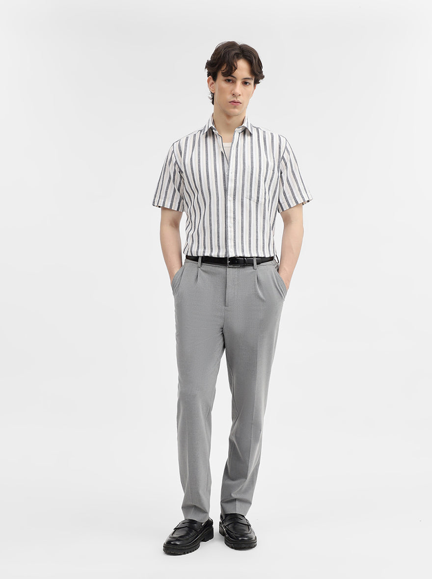 Grey Striped Tailored Fit Semi Casual Shirt | JadeBlue