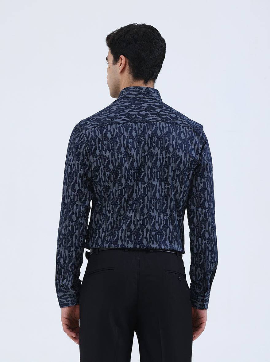 Blue Printed Slim Fit Formal Shirt | JadeBlue Youth