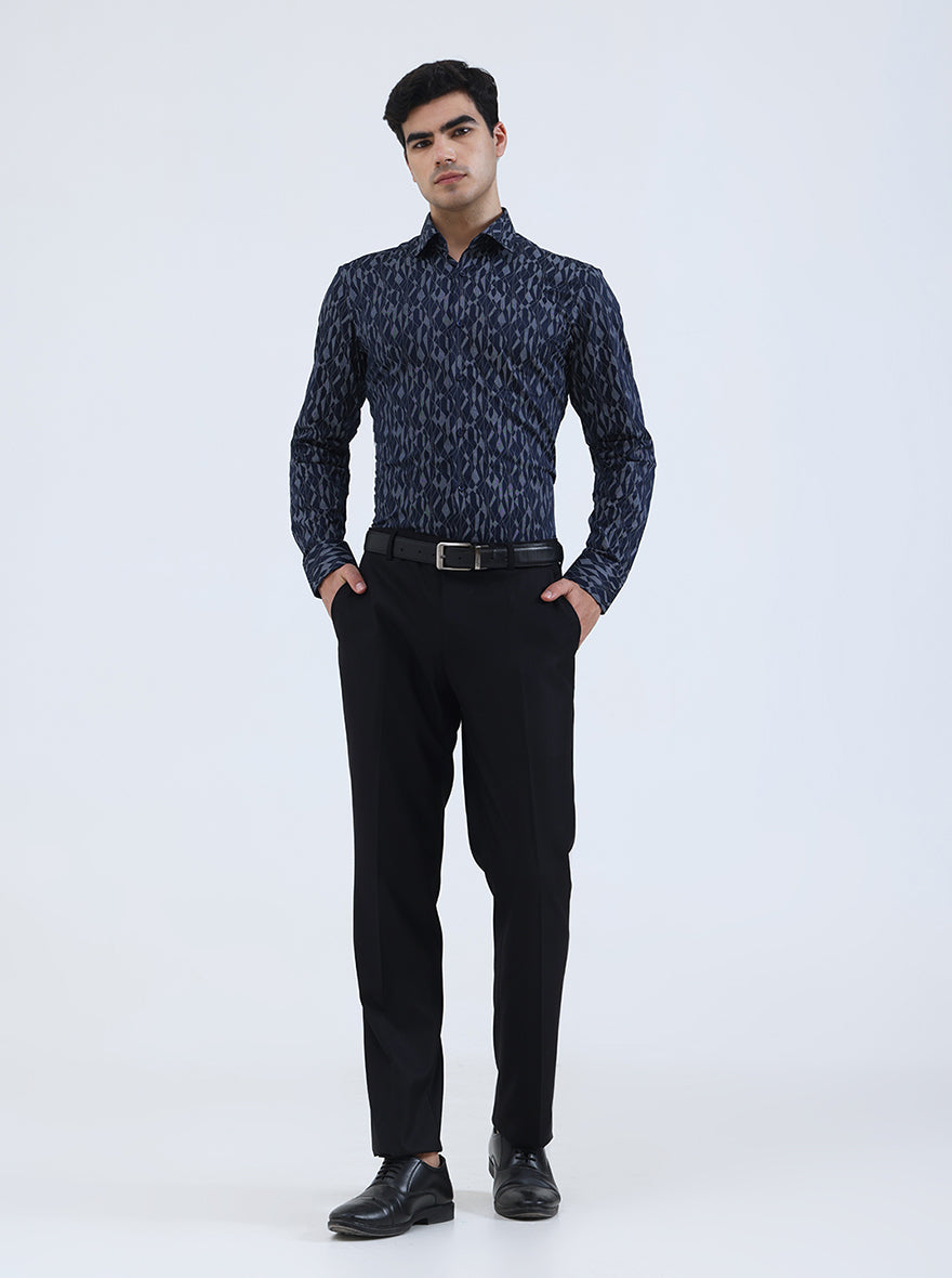 Blue Printed Slim Fit Formal Shirt | JadeBlue Youth
