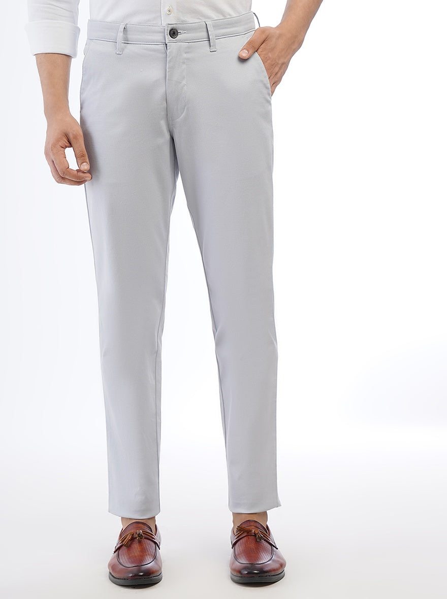 Light Grey Solid Neo Fit Casual Trouser | Greenfibre