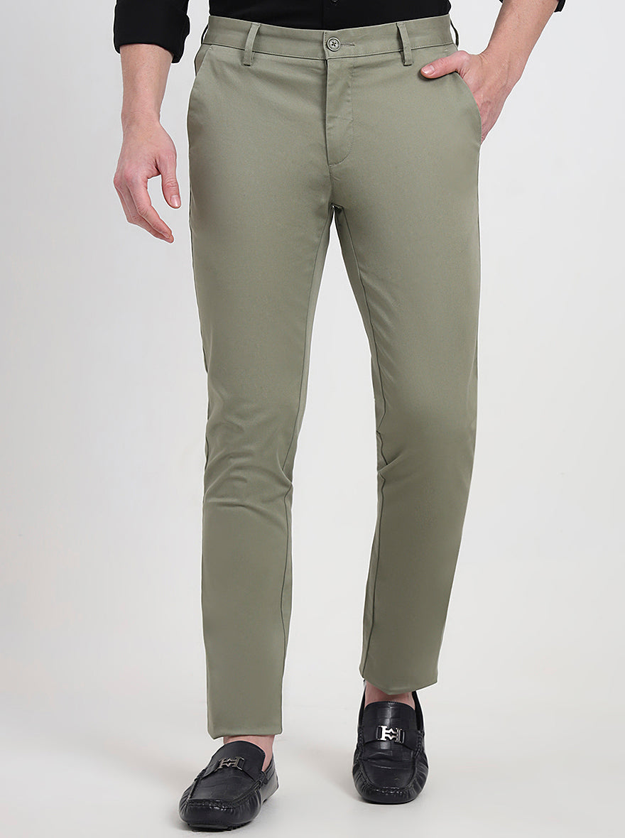 Pista & Green Solid Slim Fit Casual Trouser | JadeBlue