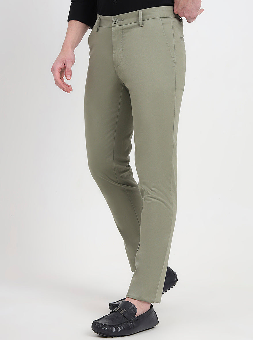 Pista & Green Solid Slim Fit Casual Trouser | JadeBlue