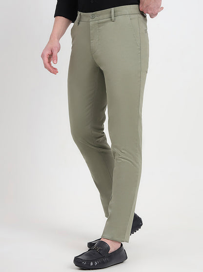 Pista & Green Solid Slim Fit Casual Trouser | JadeBlue
