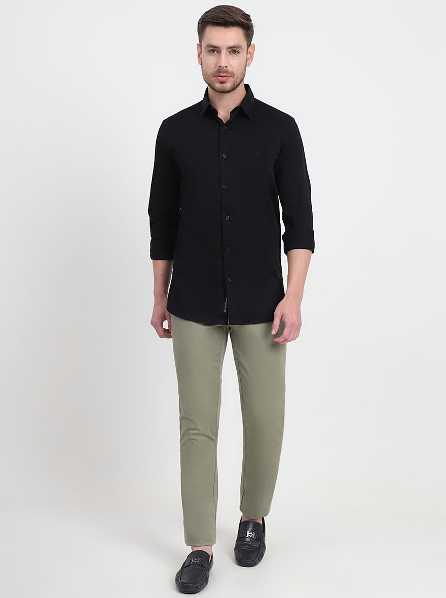 Pista & Green Solid Slim Fit Casual Trouser | JadeBlue
