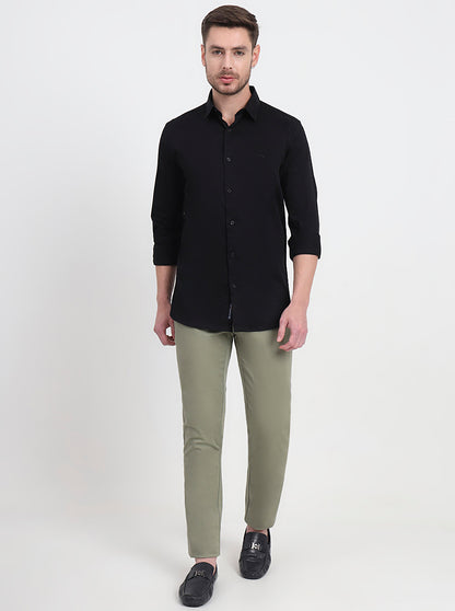 Pista & Green Solid Slim Fit Casual Trouser | JadeBlue