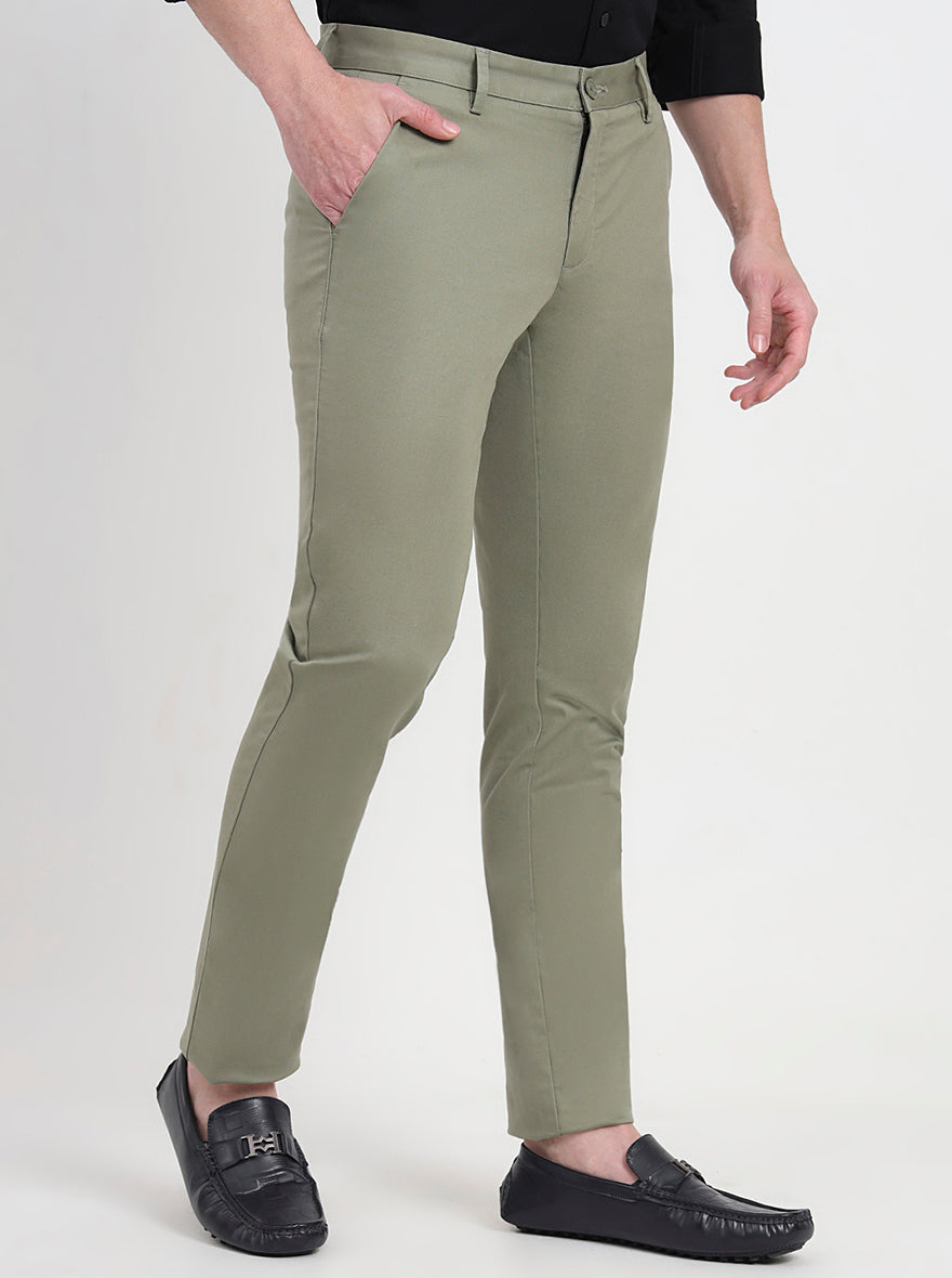 Pista & Green Solid Slim Fit Casual Trouser | JadeBlue