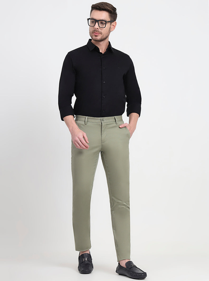 Pista & Green Solid Slim Fit Casual Trouser | JadeBlue