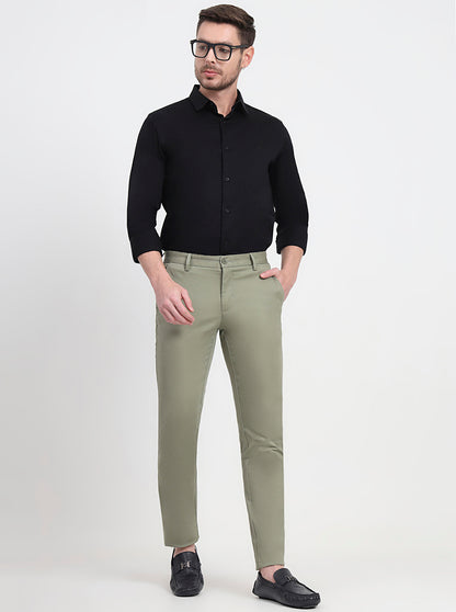 Pista & Green Solid Slim Fit Casual Trouser | JadeBlue