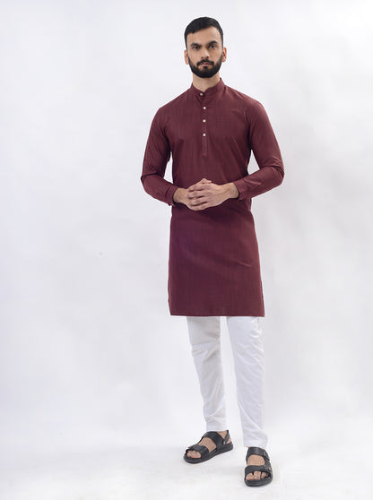 Maroon Solid Regular Fit Modi Kurta | JadeBlue