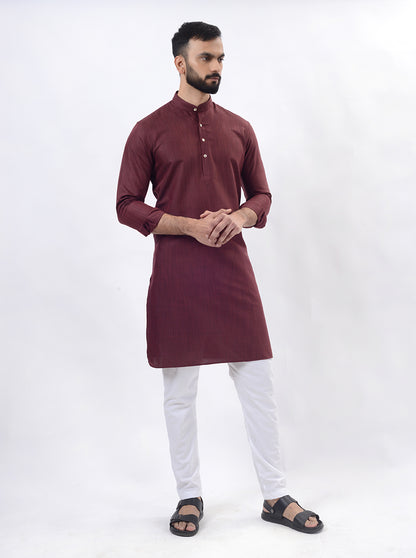 Maroon Solid Regular Fit Modi Kurta | JadeBlue