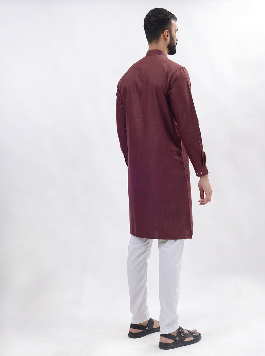 Maroon Solid Regular Fit Modi Kurta | JadeBlue