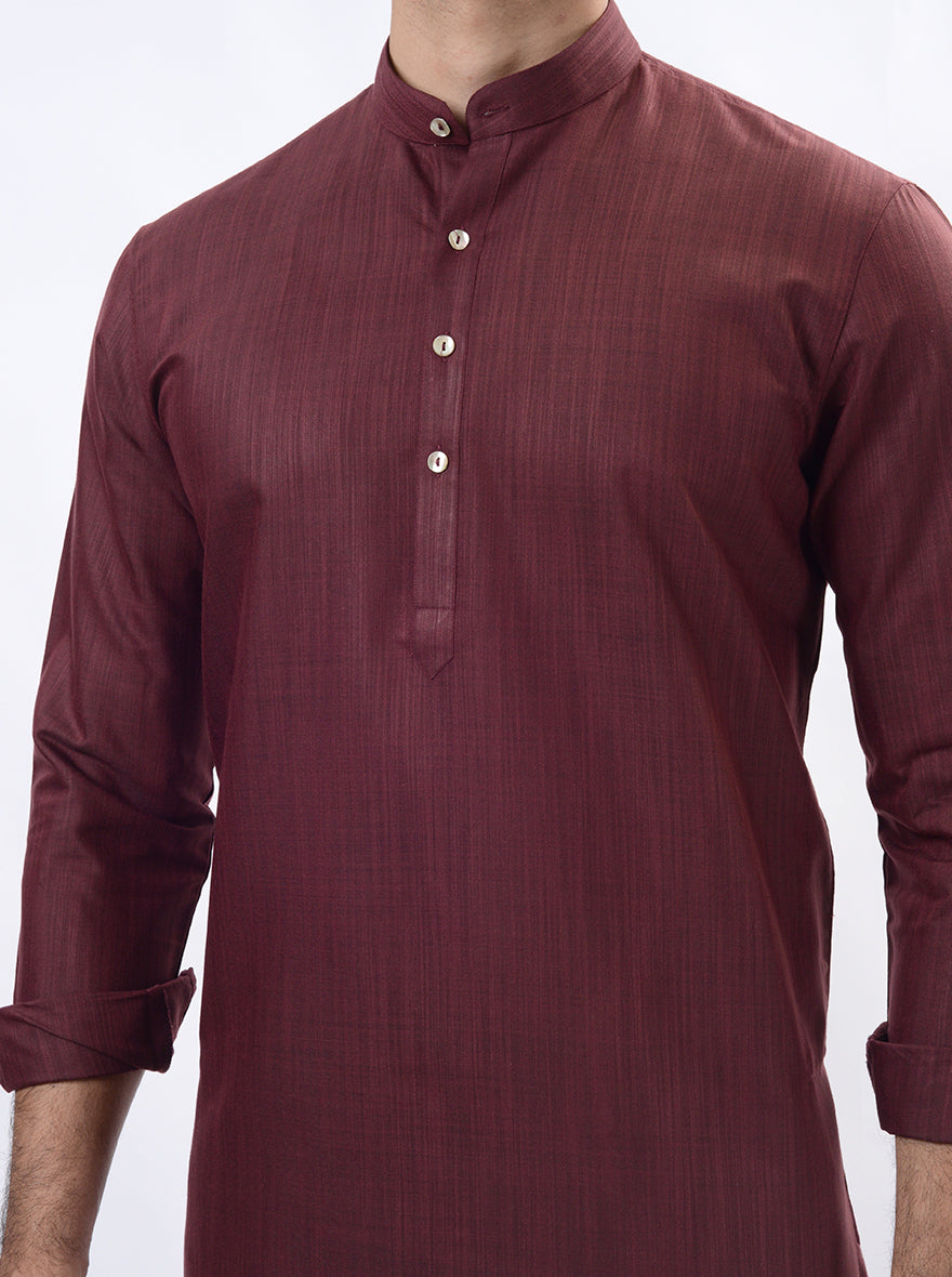 Maroon Solid Regular Fit Modi Kurta | JadeBlue