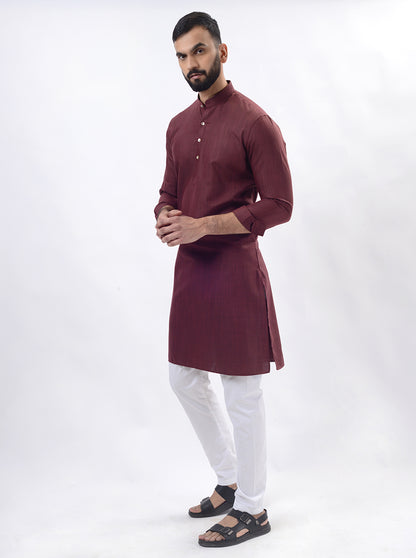 Maroon Solid Regular Fit Modi Kurta | JadeBlue