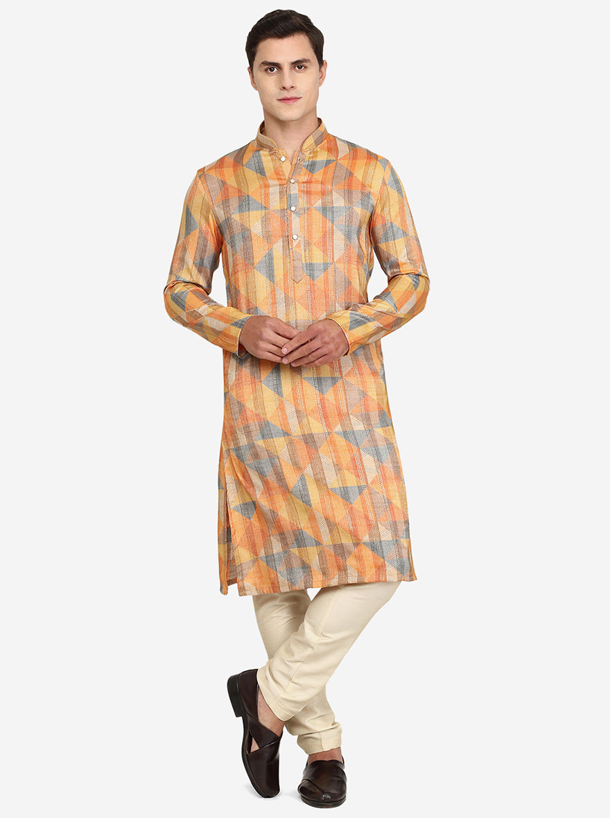 Multi Orange Printed Cotton Blend Kurta | The Kurta Company