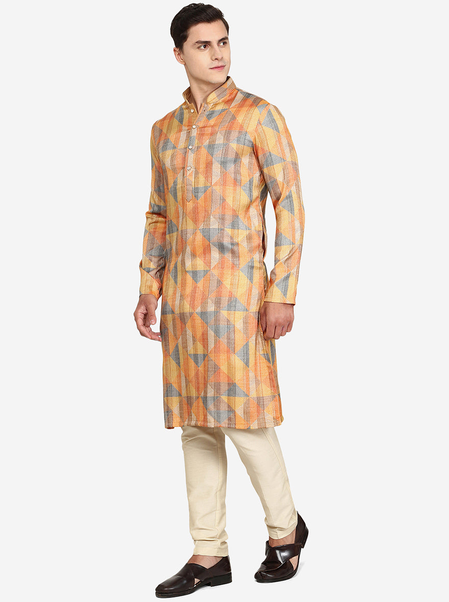 Multi Orange Printed Cotton Blend Kurta | The Kurta Company