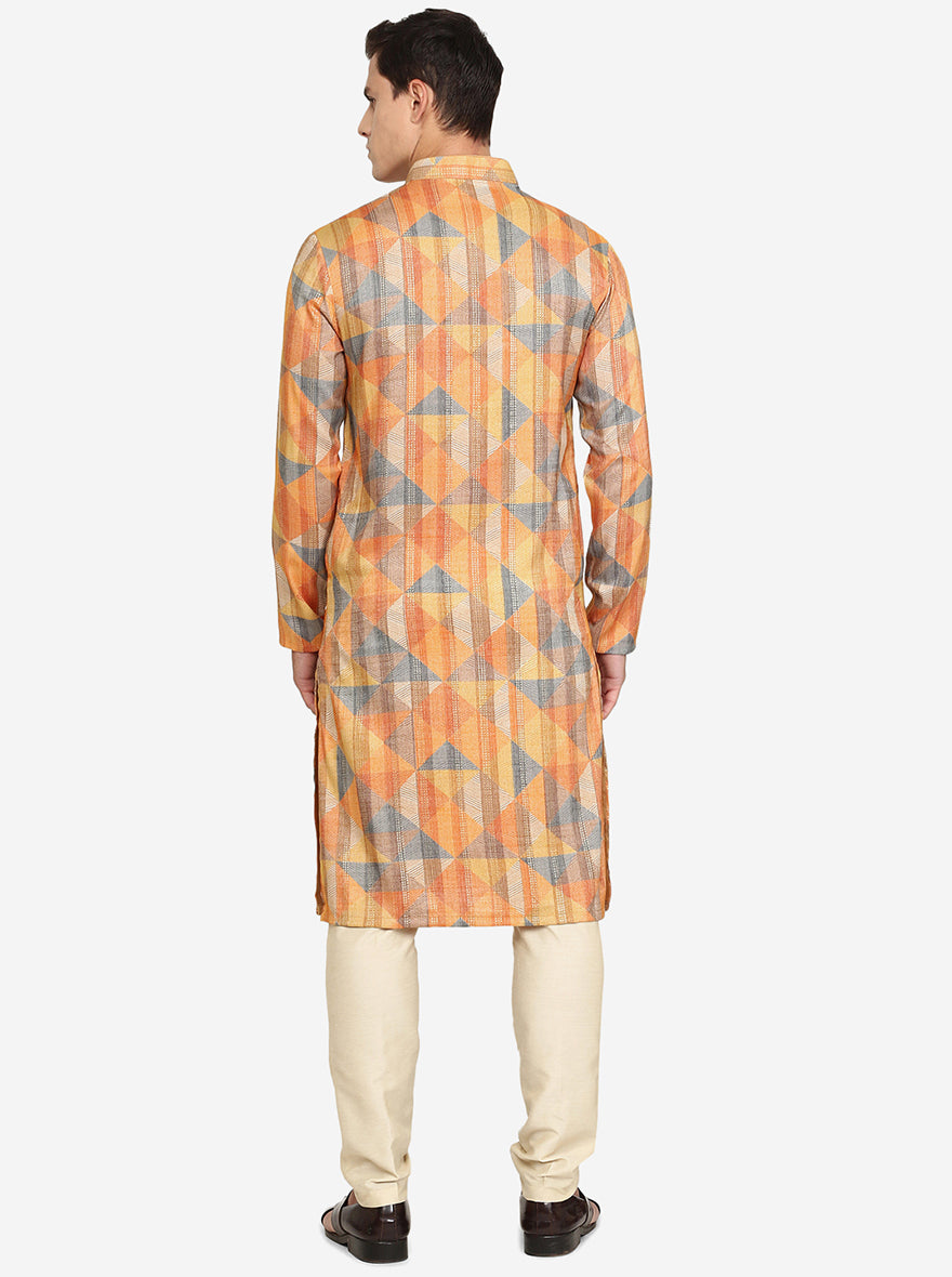 Multi Orange Printed Cotton Blend Kurta | The Kurta Company