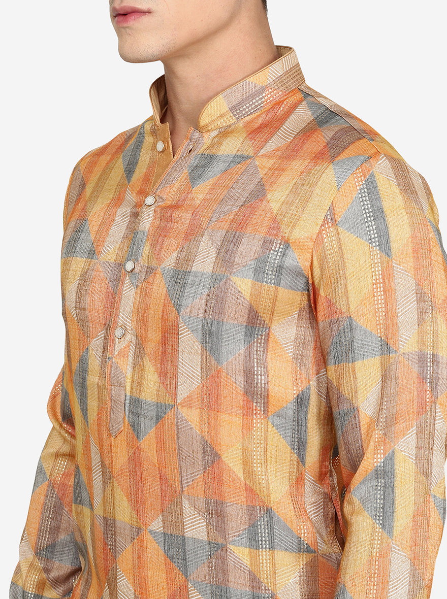Multi Orange Printed Cotton Blend Kurta | The Kurta Company