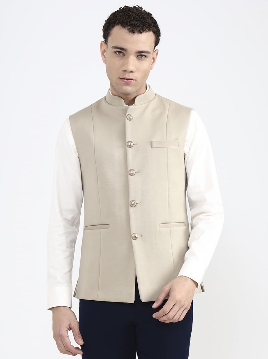 Fawn Solid Regular Fit Waistcoat | JB X JB