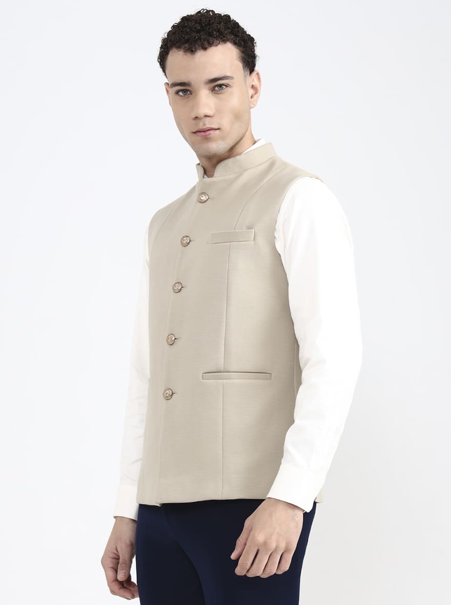 Fawn Solid Regular Fit Waistcoat | JB X JB