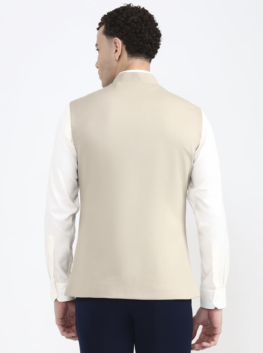 Fawn Solid Regular Fit Waistcoat | JB X JB