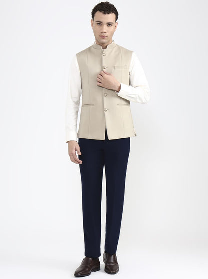 Fawn Solid Regular Fit Waistcoat | JB X JB