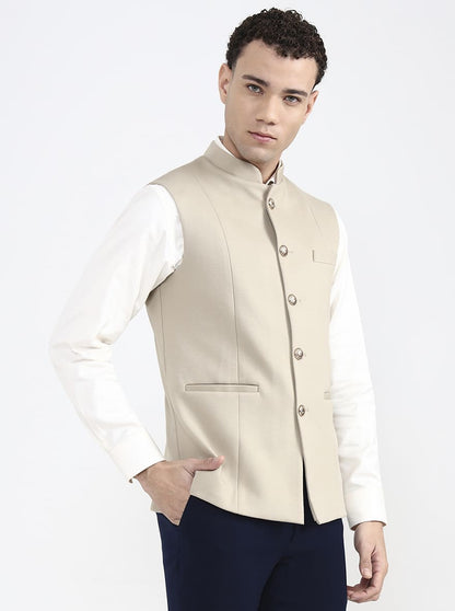 Fawn Solid Regular Fit Waistcoat | JB X JB