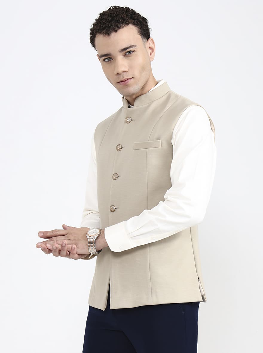 Fawn Solid Regular Fit Waistcoat | JB X JB