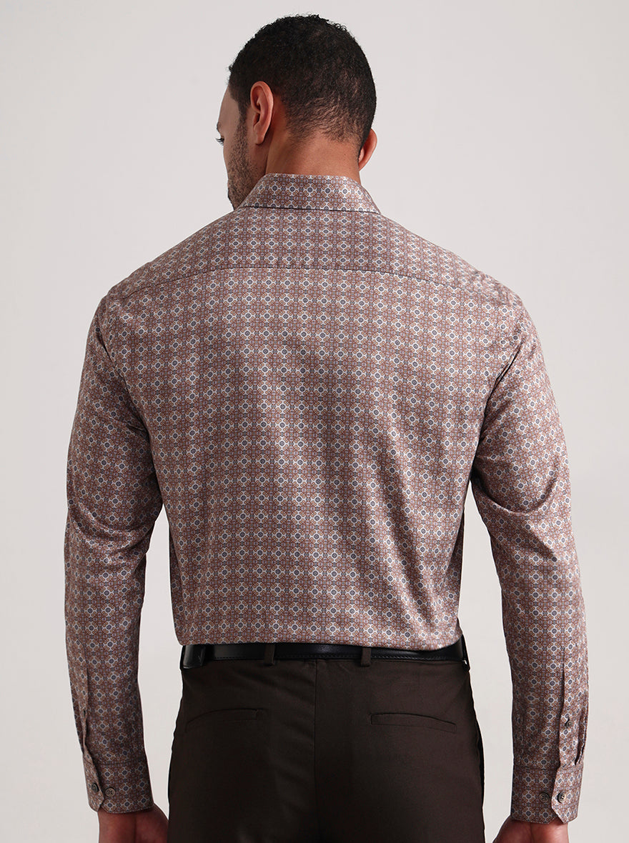 Brown Printed Slim Fit Formal Shirt | Metal