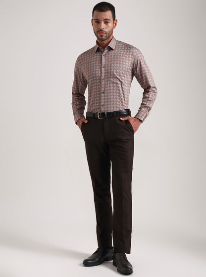 Brown Printed Slim Fit Formal Shirt | Metal