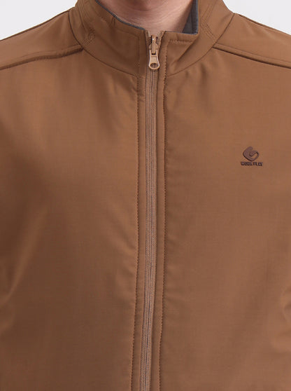Khaki & Grey Solid Slim Fit Winter Jacket | Greenfibre