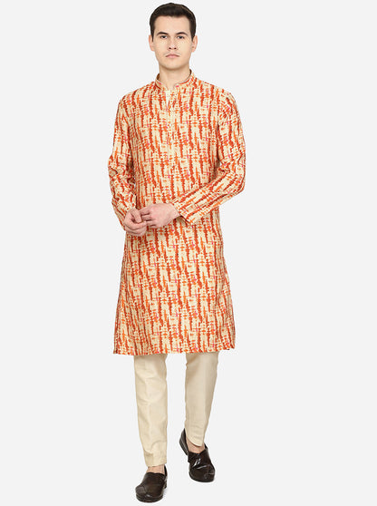Rustic Orange Printed Cotton Blend Kurta | The Kurta Company