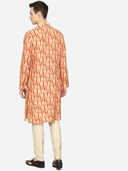 Rustic Orange Printed Cotton Blend Kurta | The Kurta Company