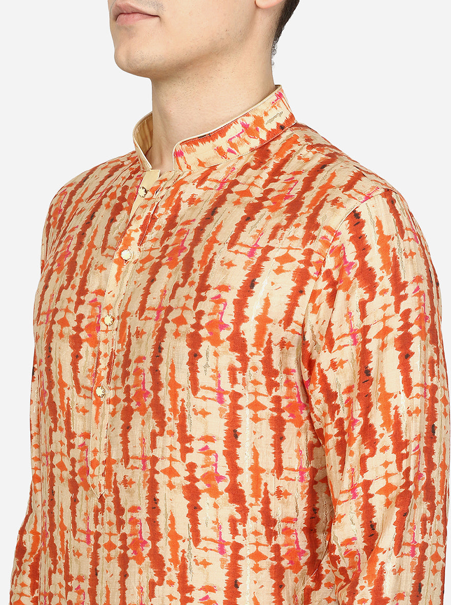 Rustic Orange Printed Cotton Blend Kurta | The Kurta Company